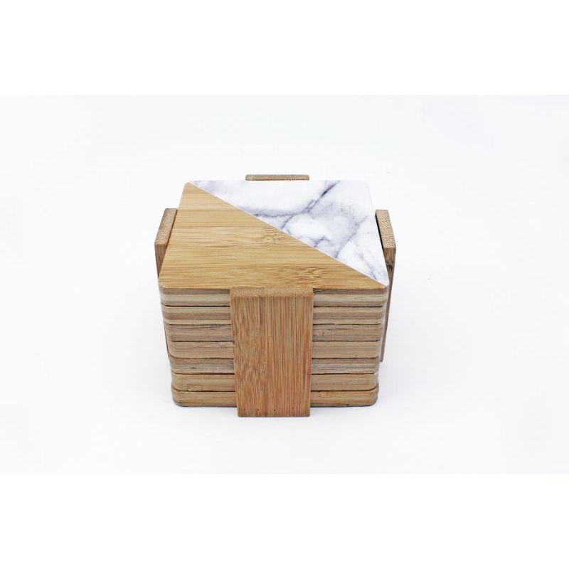 BergHOFF Bamboo 7pc Two-Tone Bamboo Coaster Set, Square