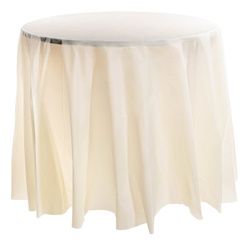Ivory Round Disposable Plastic Tablecloths (84″)