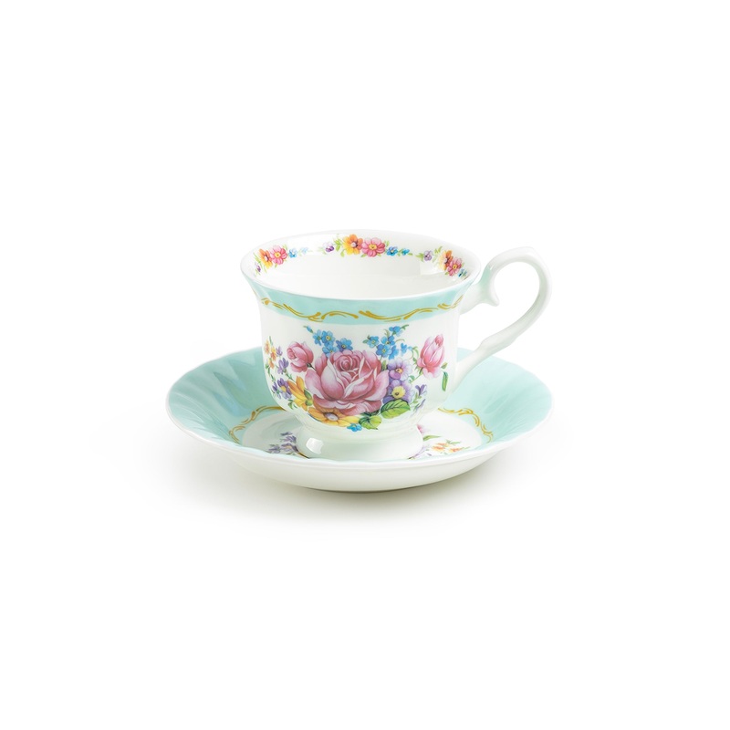 Marie Rose Mint Green Bone China Tea Cup and Saucer