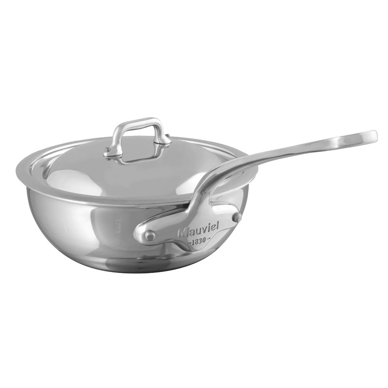 Mauviel M’Cook Stainless Steel Curved Splayed Saute Pan with Lid, 3.8-Quart