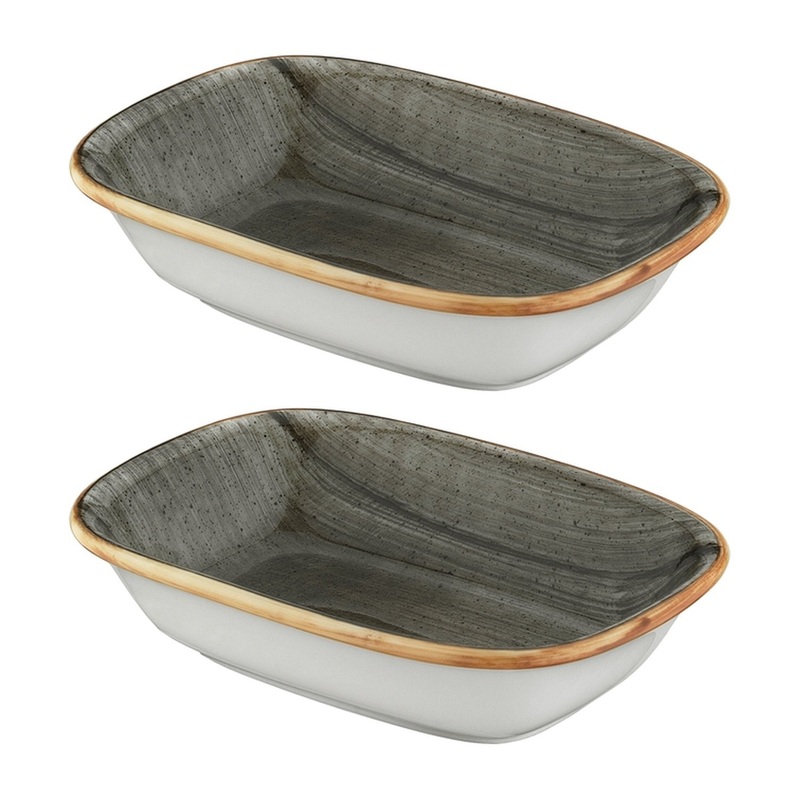 Space 4.75″ x 3.25″ x h:1″ 4 oz. Rectangular Grey Porcelain Deep Plate (Set of 2)
