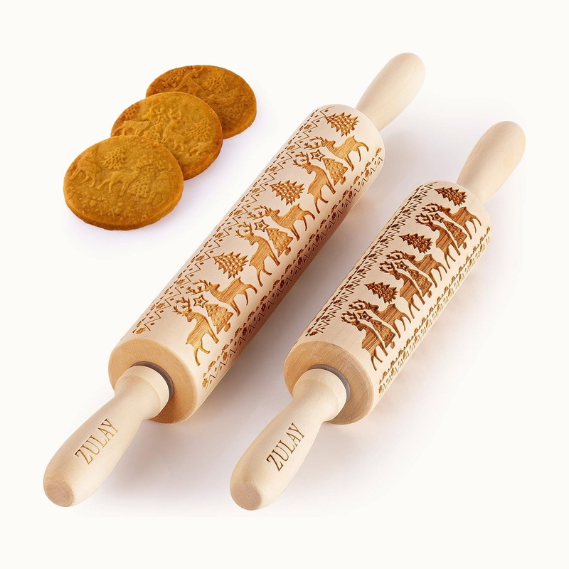 Wooden Carved Christmas Rolling Pin (Set of 2)
