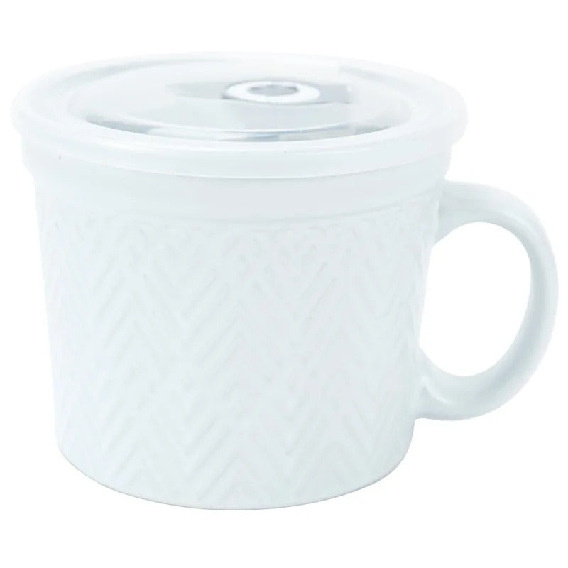 24 oz White Embossed Souper Mug