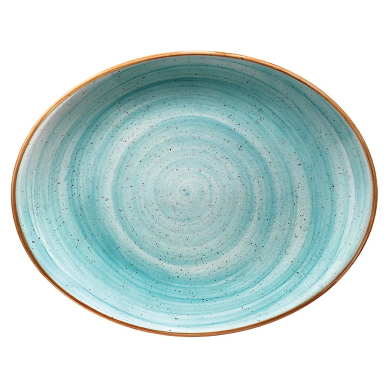 Aqua 14.25″ x 11″ x h:1.25″ Oval Blue Porcelain Platter
