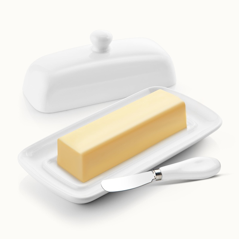 Porcelain Butter Dish With Lid & Knife