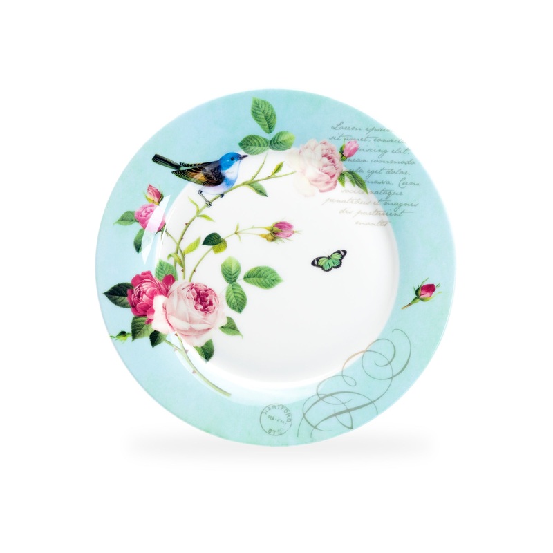 7.5″ Blue Jay Pink Rose Garden Bone China Dessert Plate
