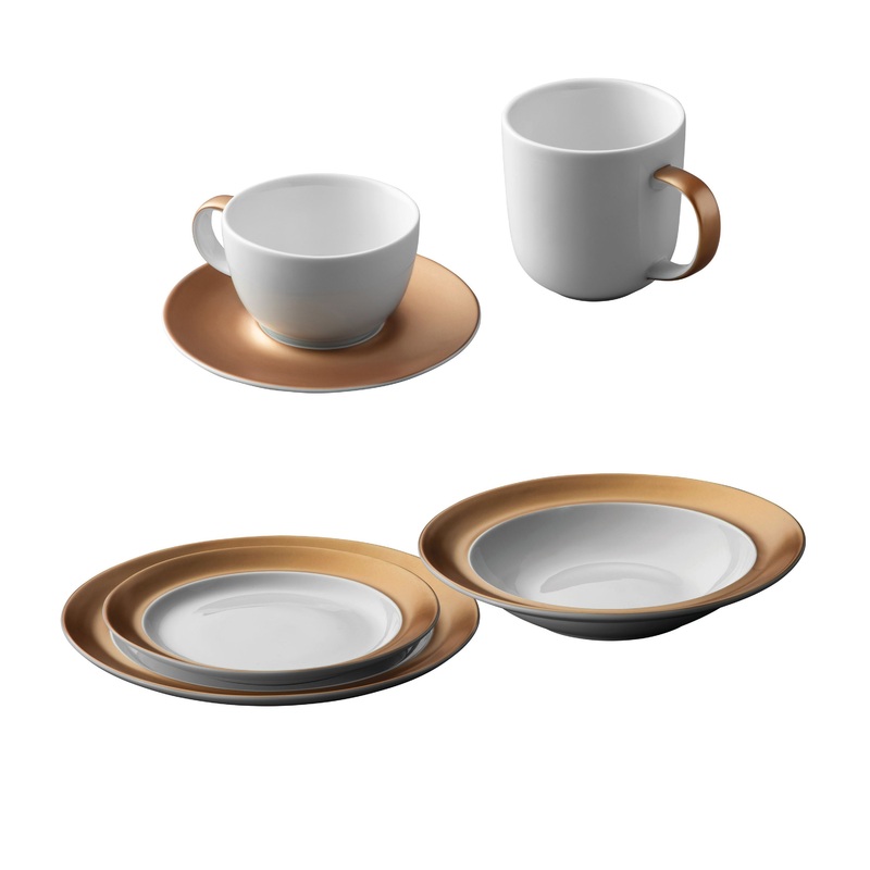 BergHOFF GEM Porcelain 6Pc Dinnerware Place Setting, White & Gold