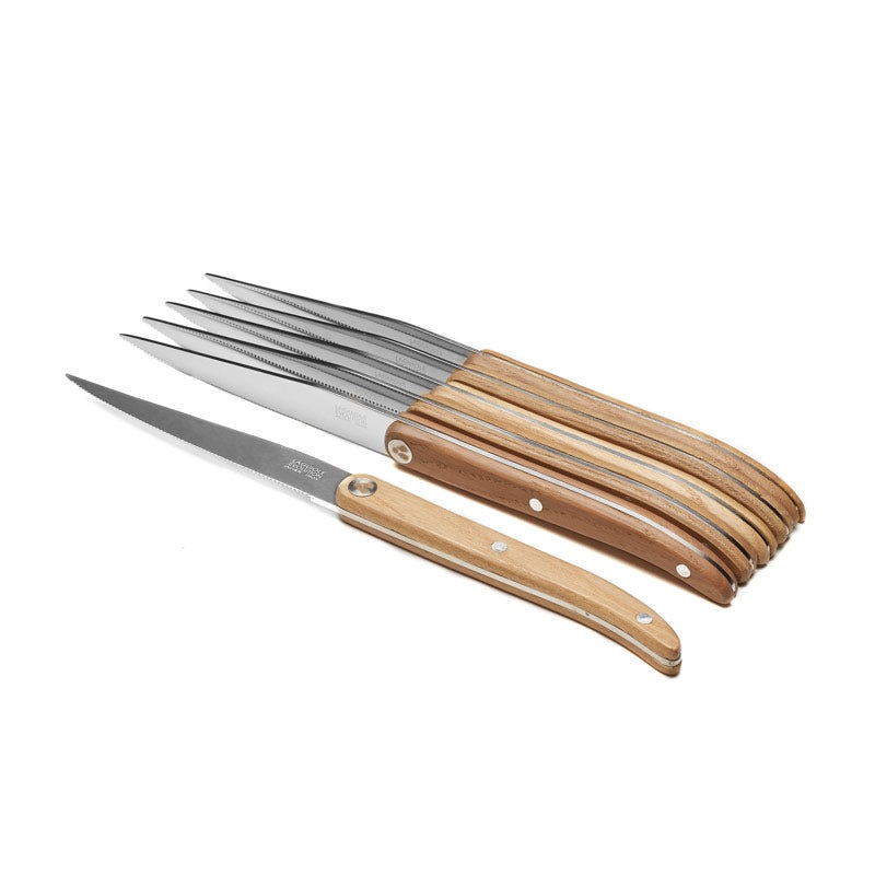 TB Laguiole Sens 6 Pc. Steak Knife Set – Light Wood Handle
