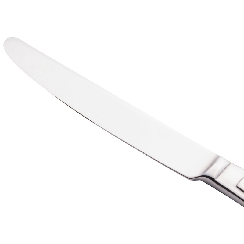 World Tableware 989 5501 Quantum 9 1/2″ 18/0 Stainless Steel Heavy Weight Solid Handle Dinner Knife with Serrated Blade – 12/Pack