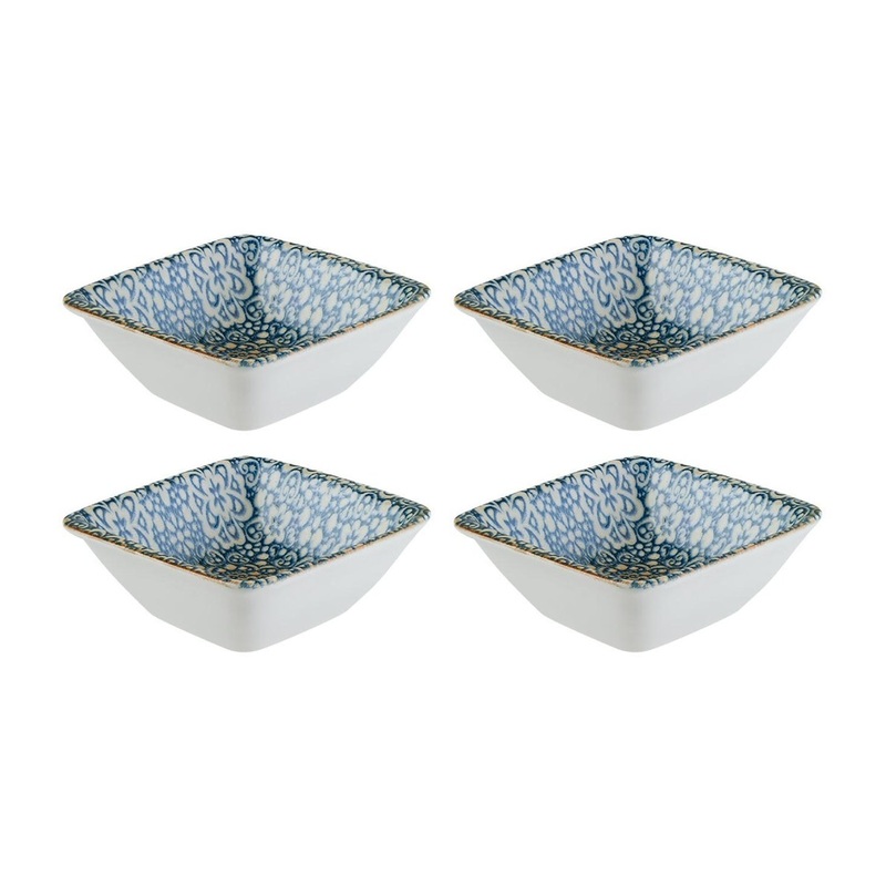 Alhambra 3.5″ x 3.5″ x h:1.25″ 1 oz. Square Decorated Porcelain Ramekin (Set of 4)