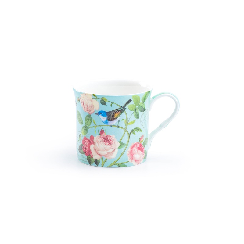 Blue Jay Pink Rose Garden Bone China Mug