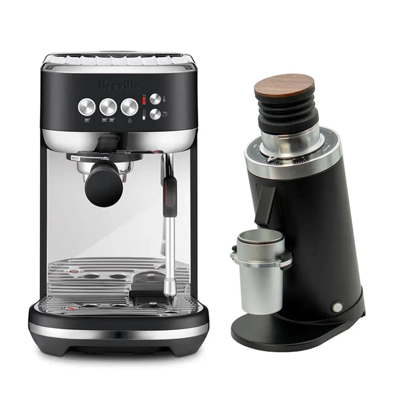 Breville The Bambino Plus Espresso Machine BES500BTR (Black Truffle), DF64 Gen 2 Grinder w/ DLC Burrs (Black) Bundle