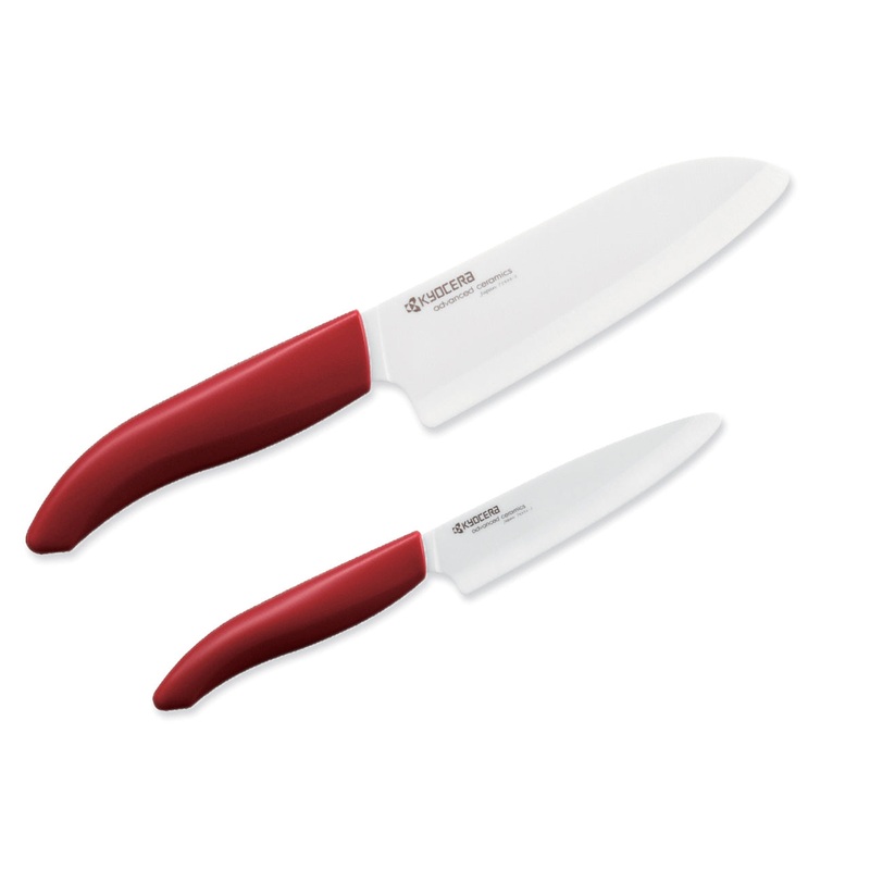 Kyocera Revolution Ceramic 5.5″ Santoku & 4.5″ Utility Knife Gift Set, Red