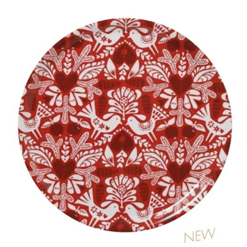 Round Tray Birchwood Winter Bird 15 inch