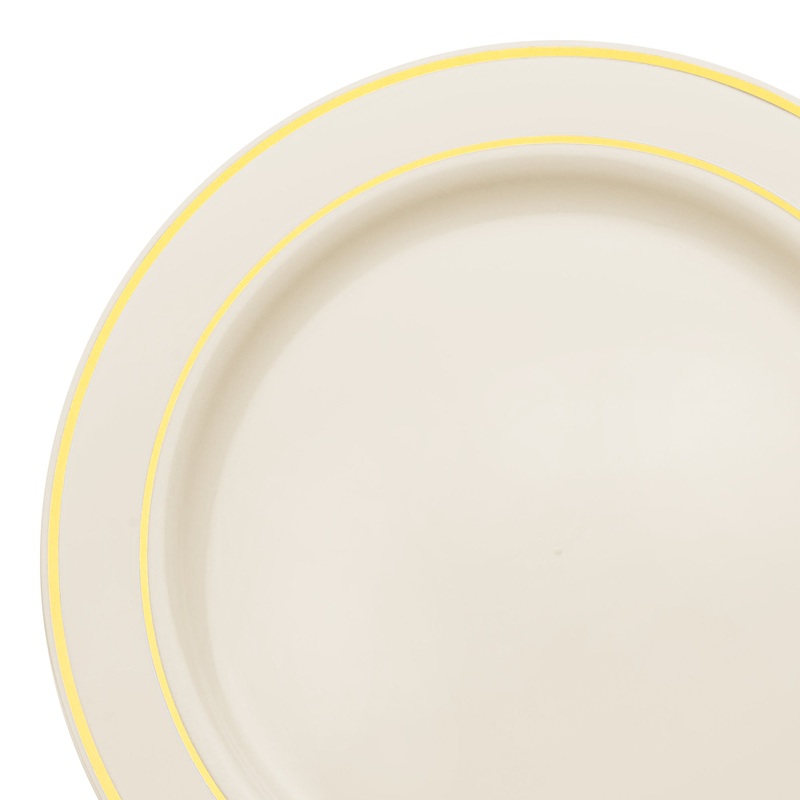 Ivory with Gold Edge Rim Plastic Dinner Plates (10.25″)