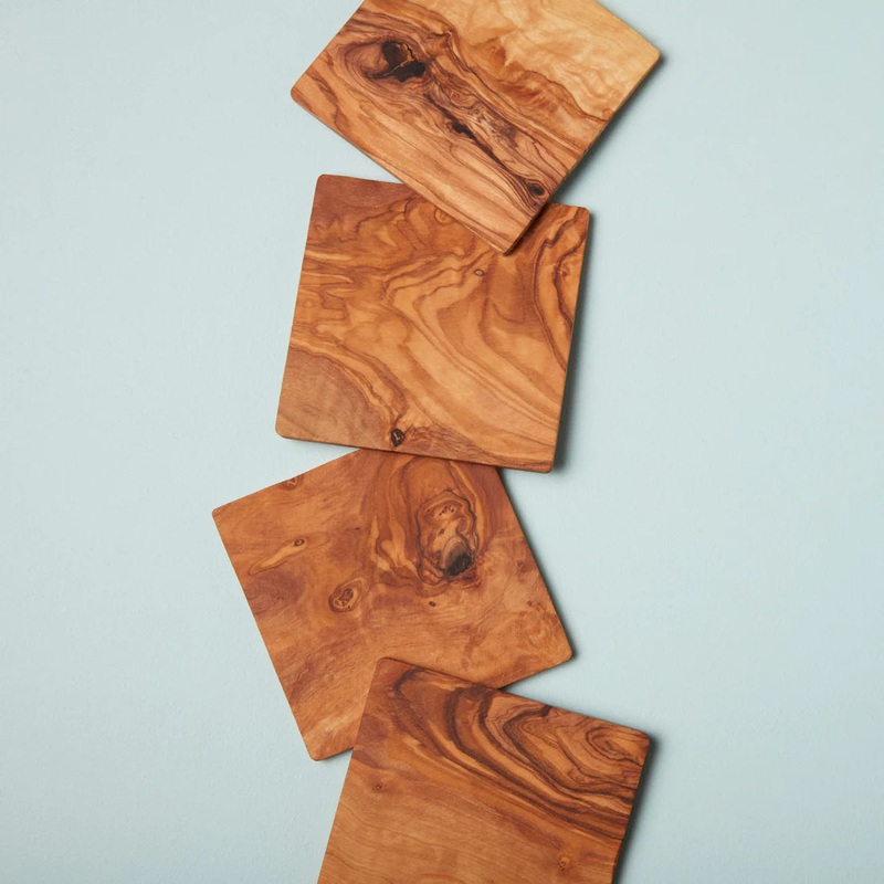 Olivewood Square Coasters Set of 4