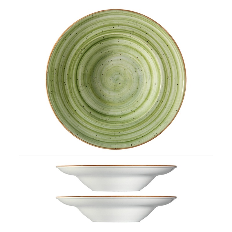Therapy dia.10.75″ h:2.25″ 16 oz. Round Green Porcelain Bowl (Set of 2)