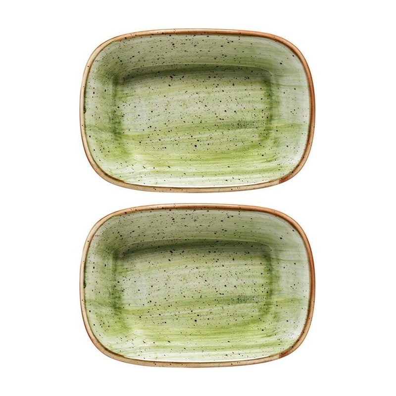 Therapy 5.5″ x 4″ x h:1.25″ 7 oz. Rectangular Green Porcelain Deep Plate (Set of 2)