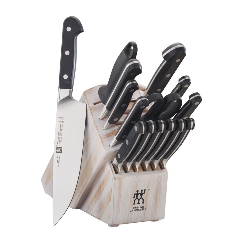 Zwilling Pro Stainless Steel 16-Piece Knife Block Set, Rustic White