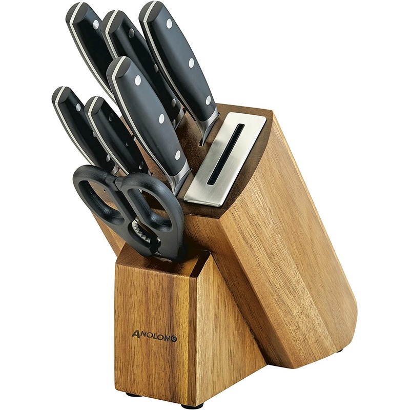 Anolon AlwaysSharp 8 Piece Japanese Steel Knife Block Set with Built-In Sharpener