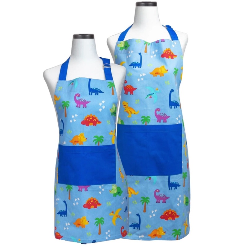 Kid & Adult Apron Set – Dinosaur