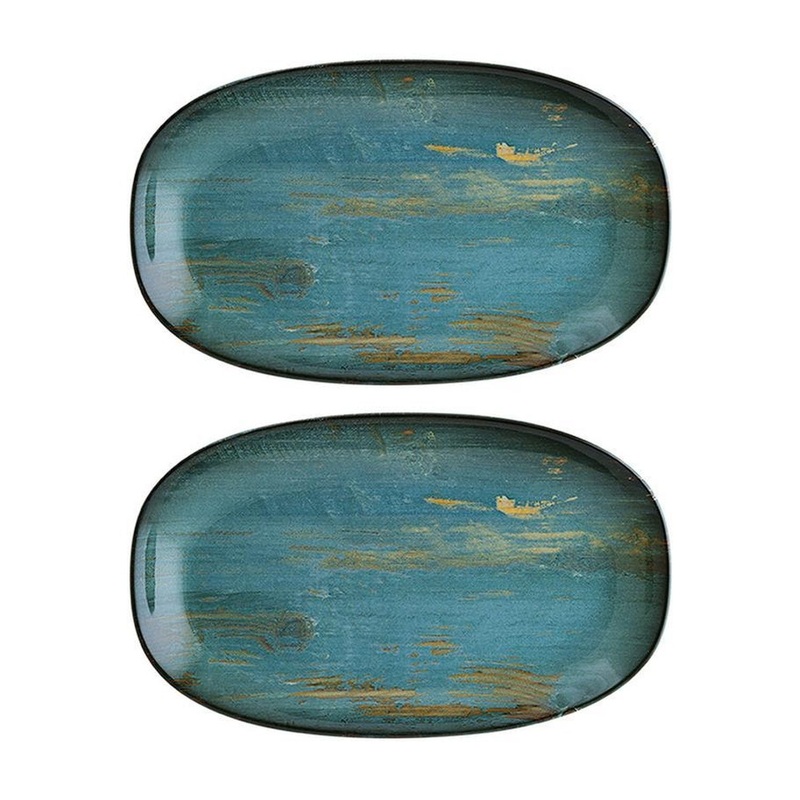 Madera 6″ x 3.5″ x h:0.75″ Oval Decorated Porcelain Platter (Set of 2)