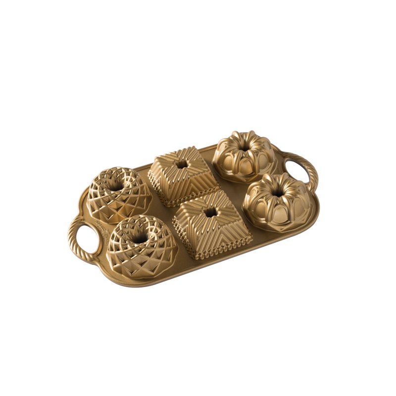 Nordic Ware Cast Aluminum Geo Bundtlette Pan, Gold