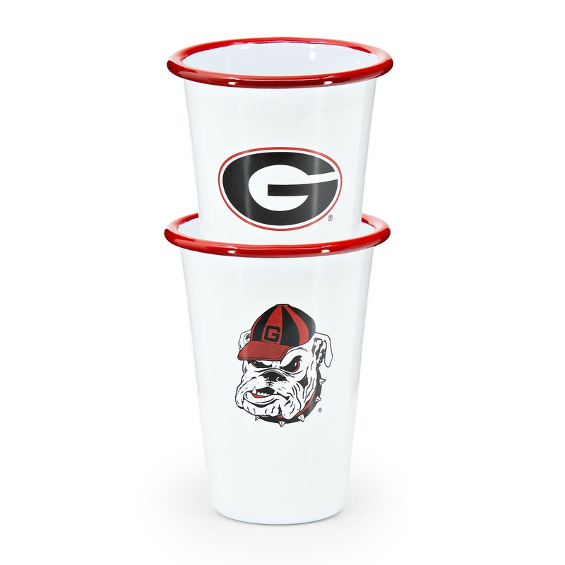 U of Georgia Enamelware 14oz Tumblers, Red Rim, Set of 2
