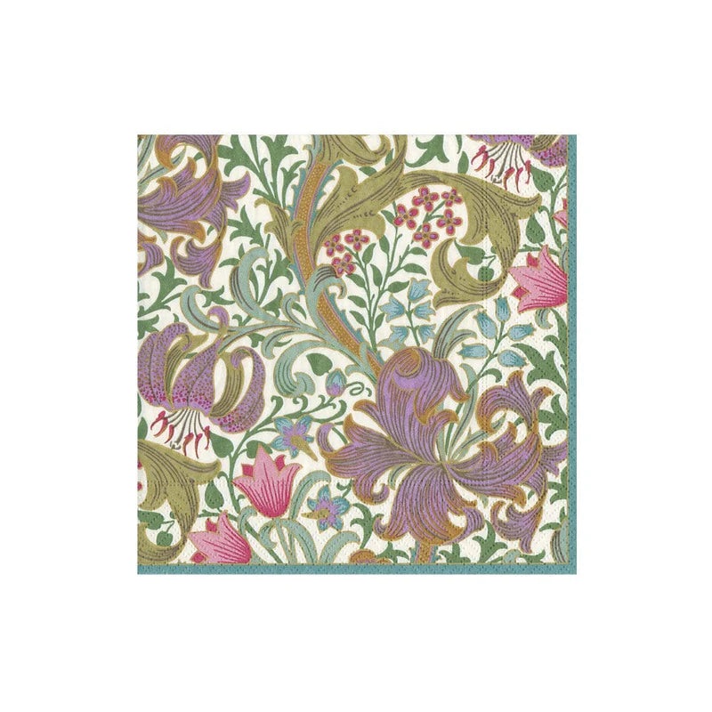 Caspari Greenen Lily-Ivory Boxed Cocktail Napkins – 40 Per Box