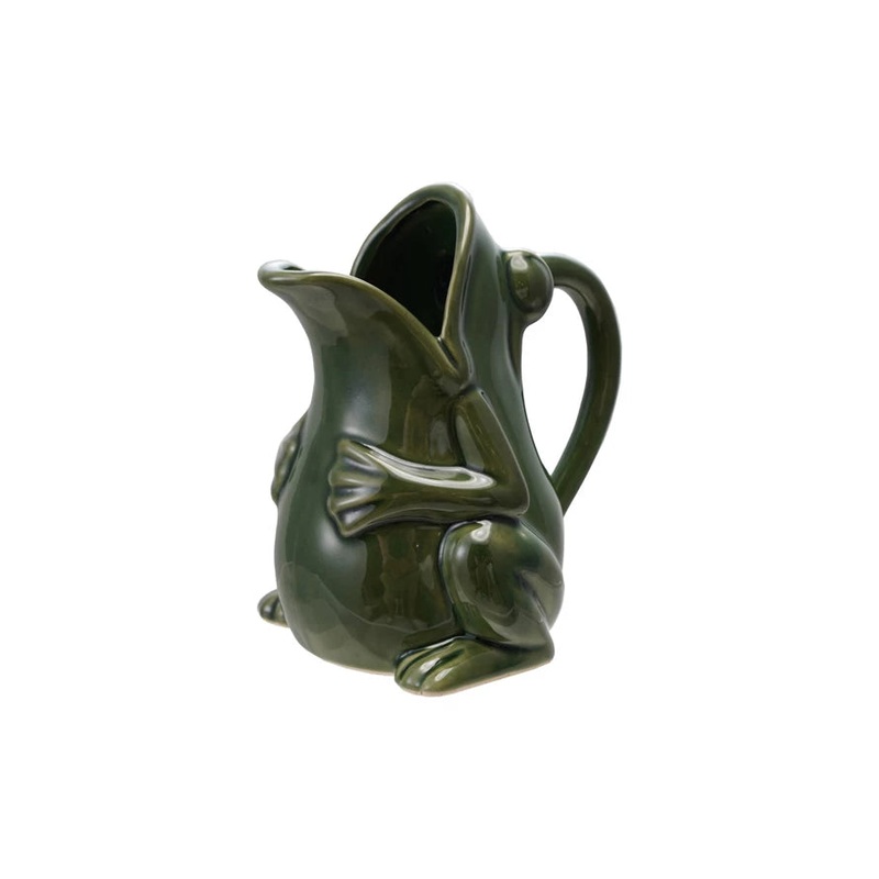 16 oz. Stoneware Frog Pitcher, Reactive Glaze Green
