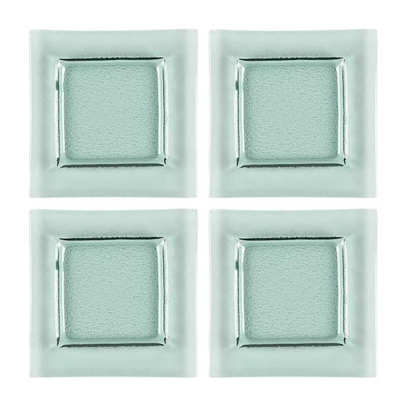 Glass Dinnerware 6″ x 6″ Square Transparent Green Glass Plate (Set of 4)