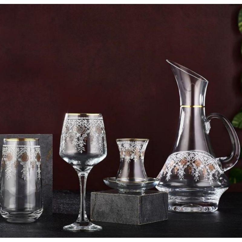 Kahramanlar Ilgaz Crystal Beverage Set with Gold Trim, 49 Pcs