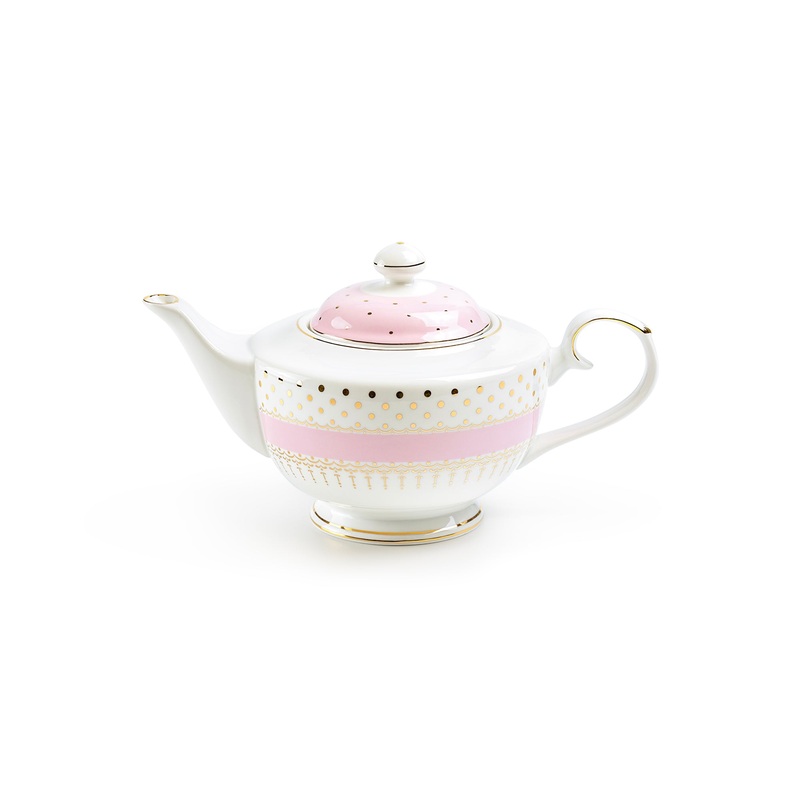 Pink Stripe with Gold Dots Fine Porcelain Teapot