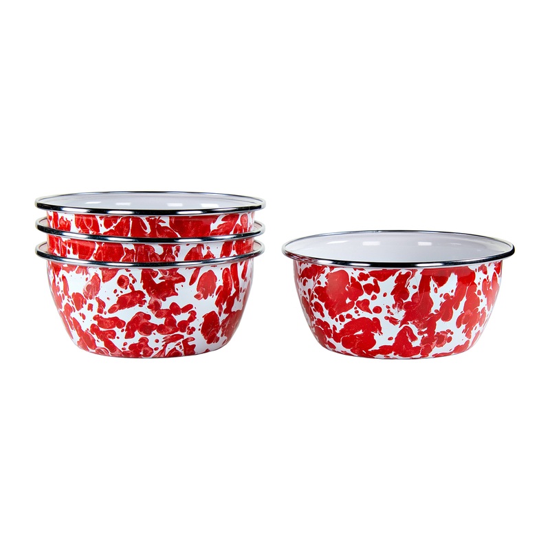 Red Swirl Salad Bowls – Set of 4, Red