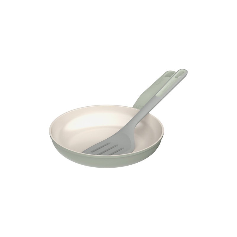 BergHOFF Balance Nonstick Ceramic 2Pc Frying Pan 9.5″ and Nylon Turner 13.75″, Recycled Aluminum, Sage