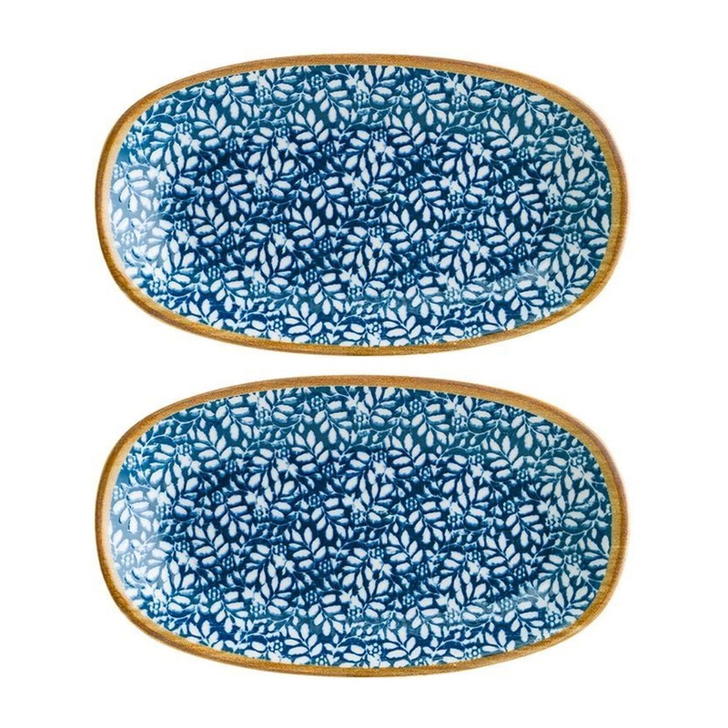 Calif 9.5″ x 5.5″ x h:1.25″ Oval Decorated Porcelain Platter (Set of 2)