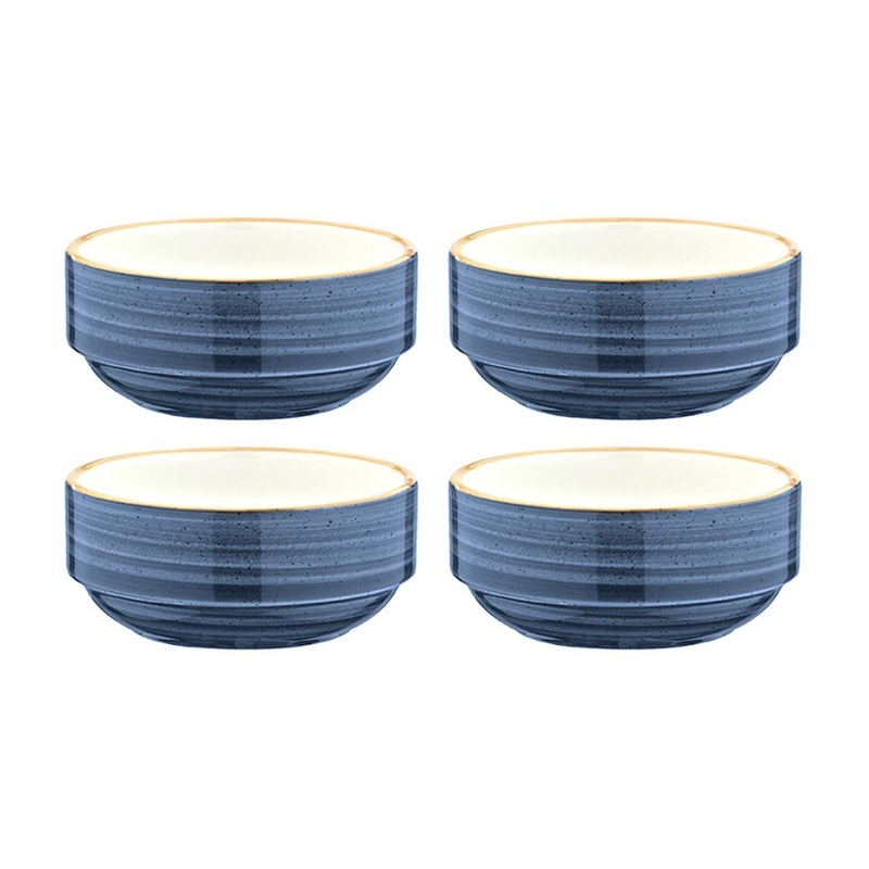Dusk dia.4.75″ h:2″ 12 oz. Round Blue Porcelain Bowl (Set of 4)