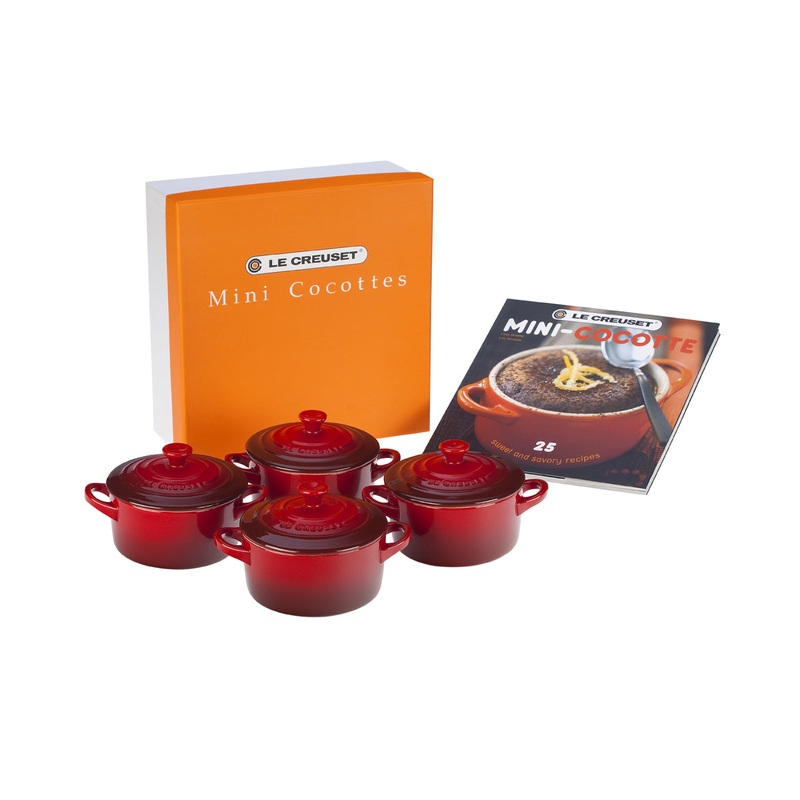 Le Creuset Set of 4 Mini Cocottes w/Mini-Cocotte Cookbook (8 oz. each) – Cerise
