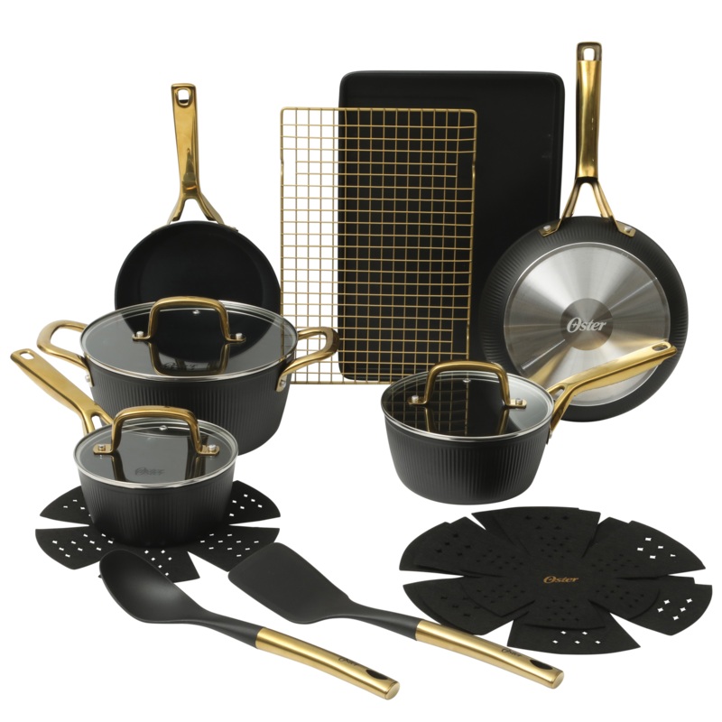Oster Premium Abbottsford 16 Piece Aluminum Pots and Pans PFA Free Ceramic Non stick Induction Kitchen Cookware Set