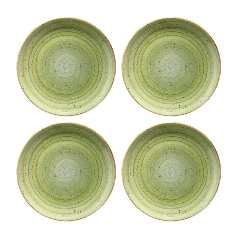 Therapy dia.12″ Round Green Porcelain Plate (Set of 4)