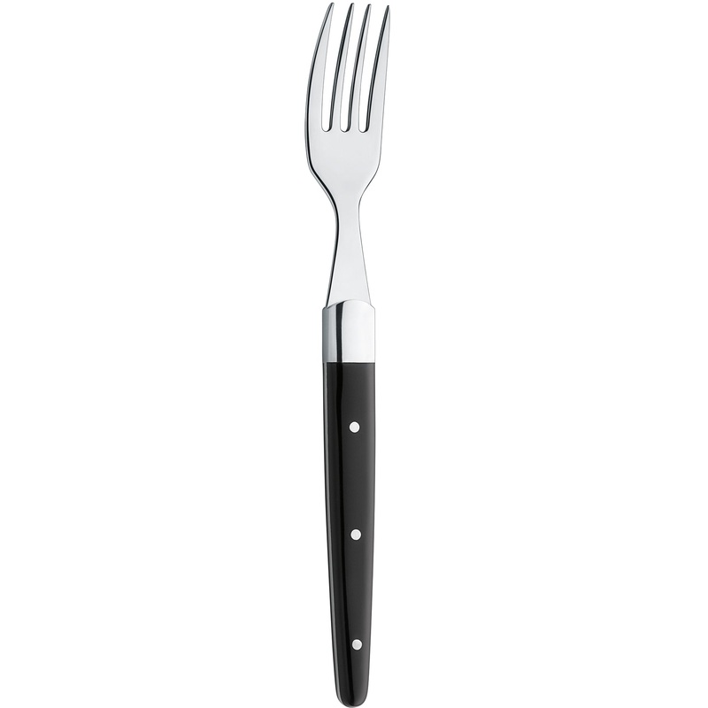 Amefa 2520AAB000320 Royal 9 1/16″ 18/0 High Carbon Stainless Steel Dinner Fork with Black Plastic Handle – 6/Pack