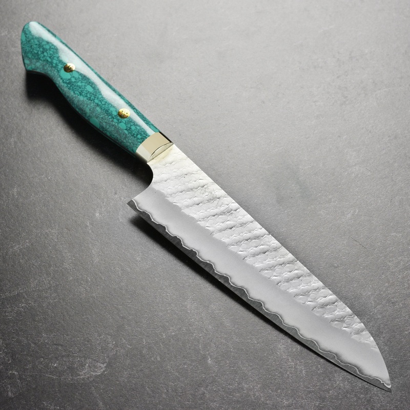 Nigara SG2 Migaki Tsuchime 8.25″ Gyuto, Green Turquoise