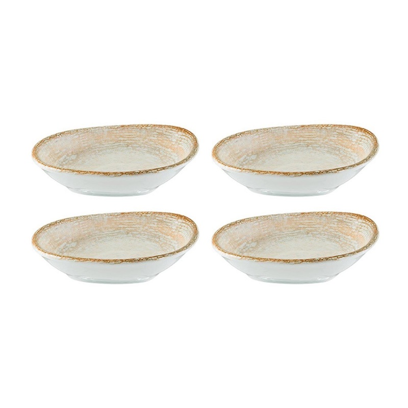 Patera 4″ x 3″ x h:0.75″ 1 oz. Organic Decorated Porcelain Bowl (Set of 4)