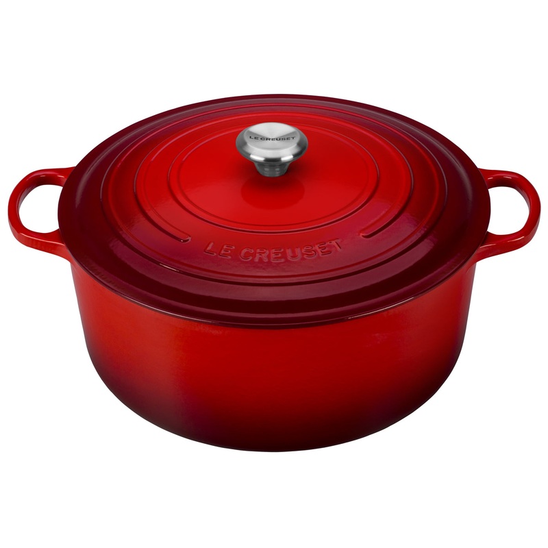 Le Creuset 13 1/4 Qt. Signature Round Dutch Oven w/Stainless Steel Knob – Cerise- Personalized Engraving Available