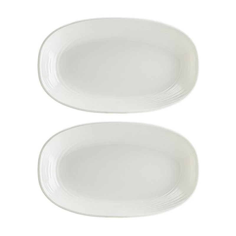 Loop 7.5″ x 4.25″ x h:1″ Oval Warm White Porcelain Platter (Set of 2)