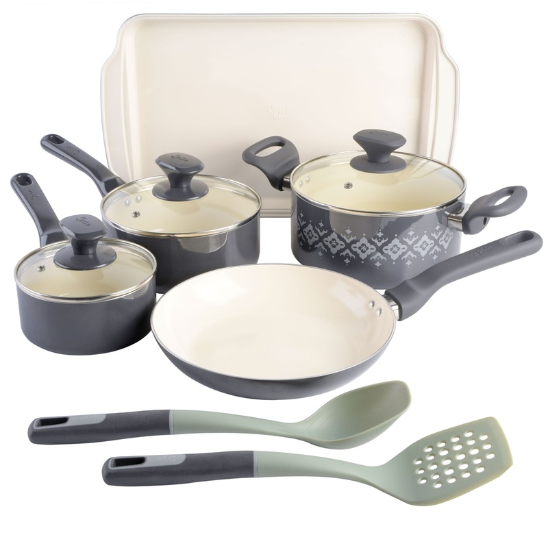Spice by Tia Mowry 10-Piece Aluminum Cookware Set w/ Healthy Non-Stick Ceramic Interior