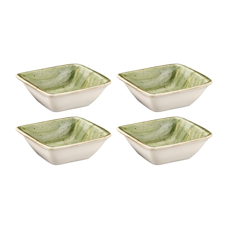 Therapy 3.5″ x 3.5″ x h:1.25″ 1 oz. Square Green Porcelain Ramekin (Set of 4)