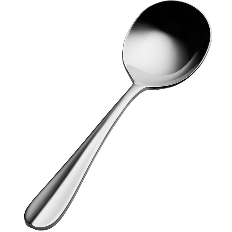 Bon Chef SBS101 Monroe 5 13/16″ 18/0 Extra Heavy Weight Bonsteel Bouillon Spoon – 12/Pack