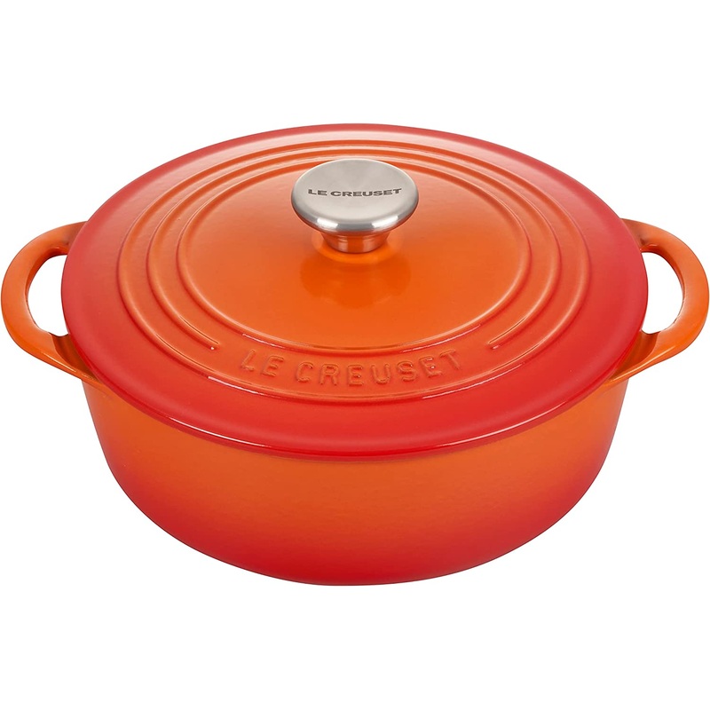 Le Creuset 2 3/4 Qt. Enameled Cast Iron Classic Shallow Round Dutch Oven w/ Stainless Steel Knob – Flame- Personalized Engraving Available