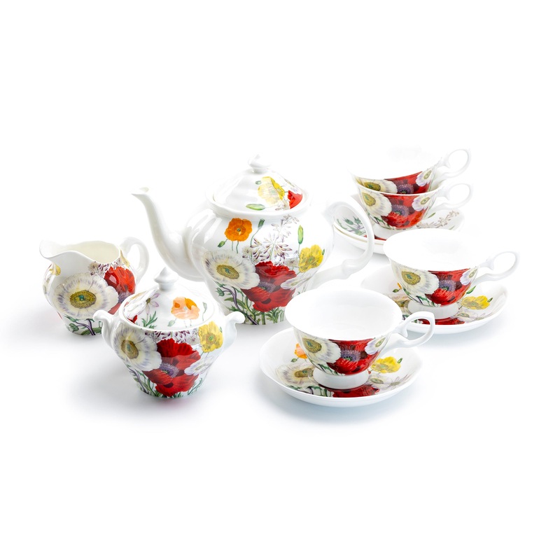 Poppy Field Bone China 11-Piece Tea Set
